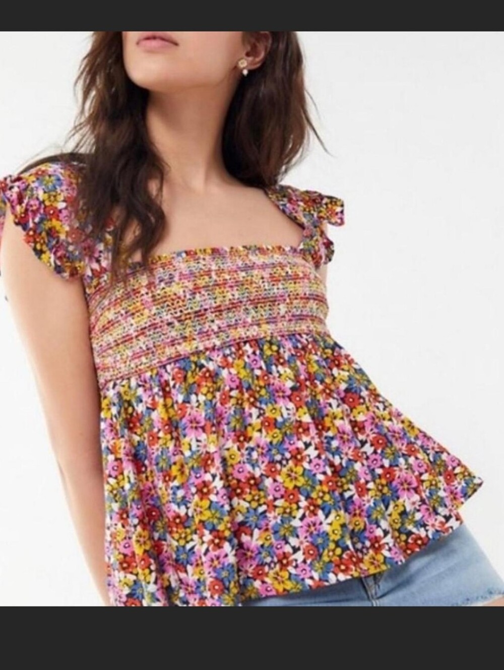 Urban Outfitters Charlotte Smocked Ruffle Babydoll Top